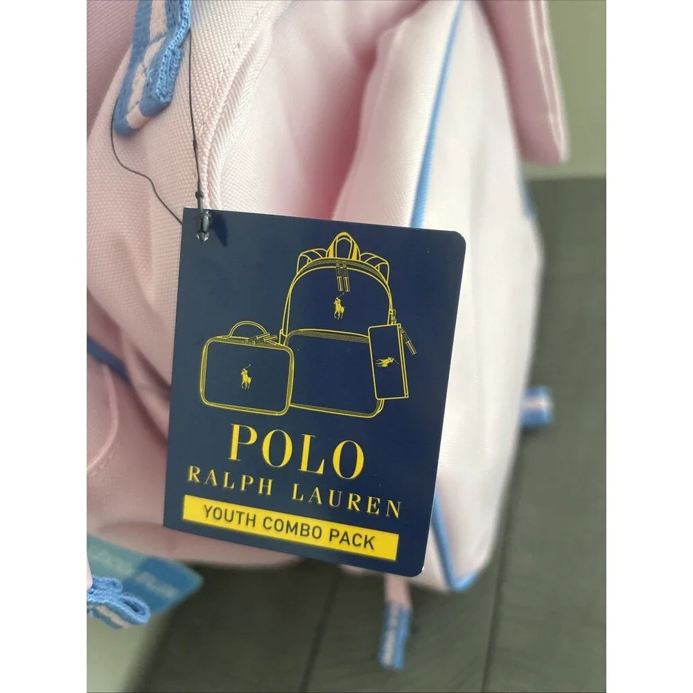 Polo Ralph Lauren Kids Pink & Blue Backpack Lunchbox Set Embroidered Logo